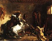 Eugene Delacroix Arabian Horses Fighting in a Stable Spain oil painting artist